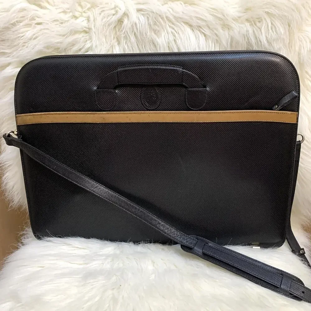 MARK CROSS Vintage Black Cross Hatch Analine Leather Briefbag Briefcase MI ITALY
